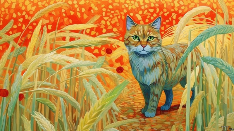 一只橘猫矗立在麦子麦田里观望着丰收的麦穗插画,插画/手绘图,插画/手绘图库,插画/手绘图下载,插画/手绘